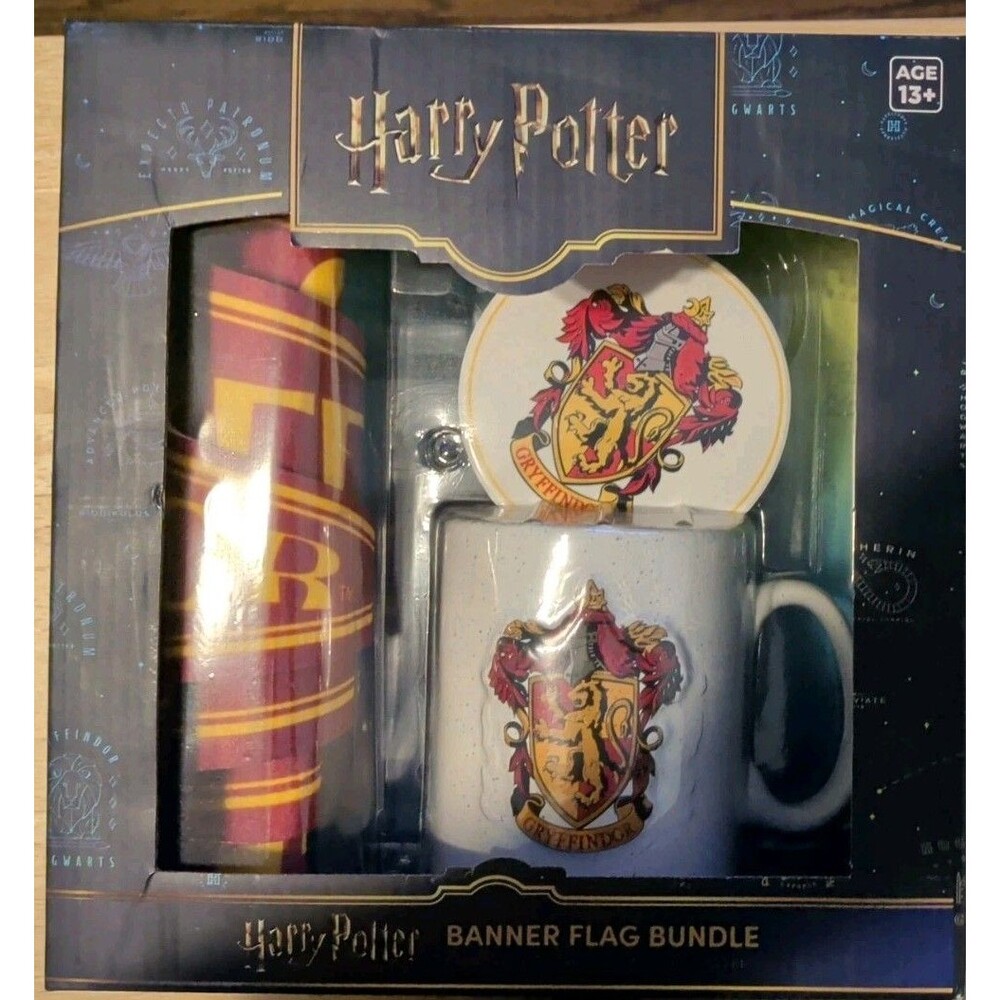 Harry Potter Gryffindor Mug & Banner Flag Bundle & Coaster